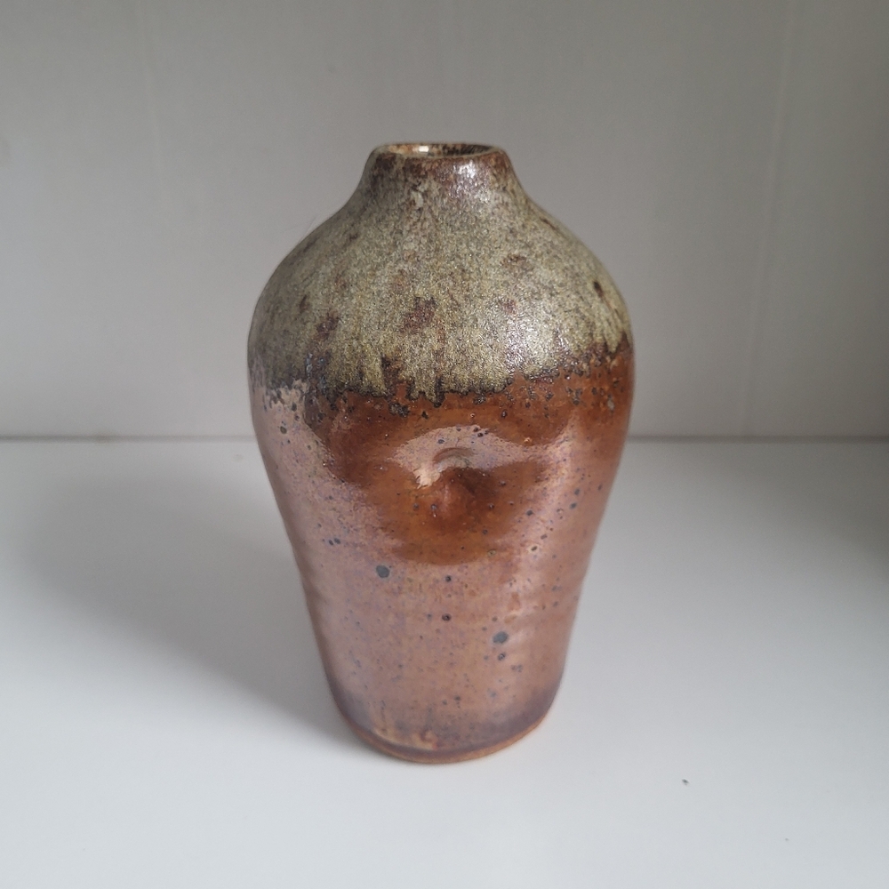 Rustic Brown and Green Ceramic Vase Handmade Pottery